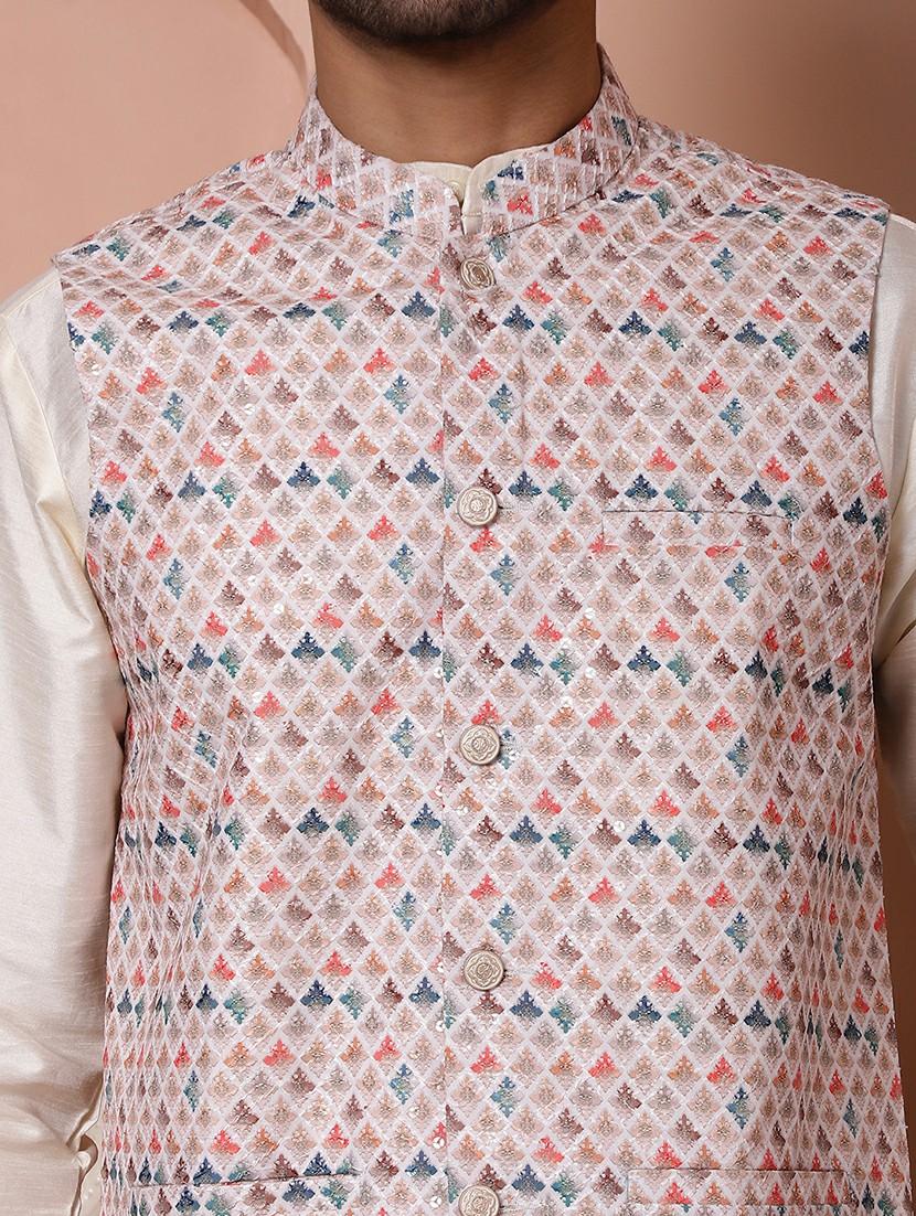 men mandarin neck printed nehru jacket - 21506960 - Standard Image - 5