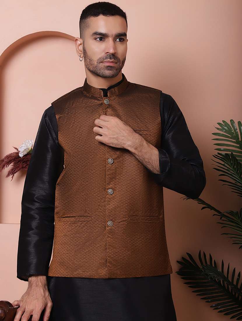 men mandarin neck self design nehru jacket - 21506964 - Zoom Image - 0