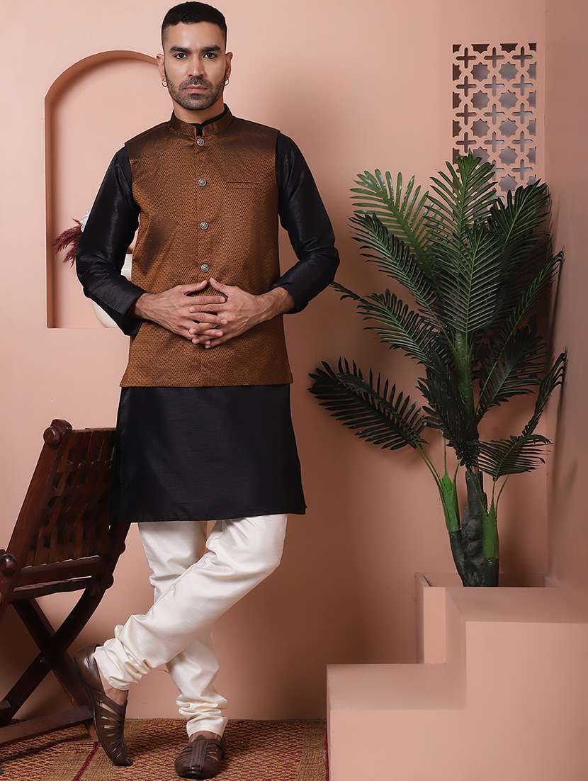 men mandarin neck self design nehru jacket - 21506964 - Standard Image - 3