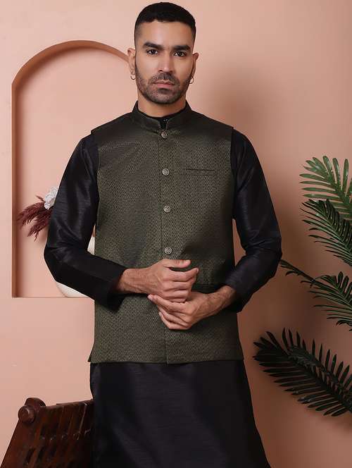 men mandarin neck self design nehru jacket - 21506966 - Standard Image - 0