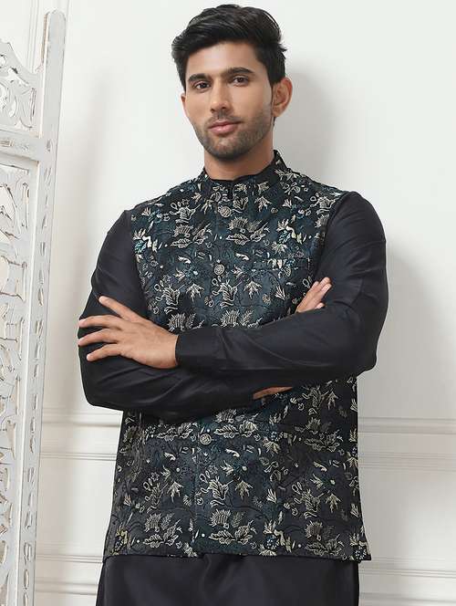 men mandarin neck embroidered nehru jacket - 21506967 -  Standard Image - 0