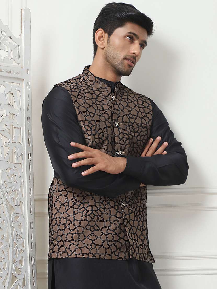 men mandarin neck self design nehru jacket - 21506974 -  Zoom Image - 0