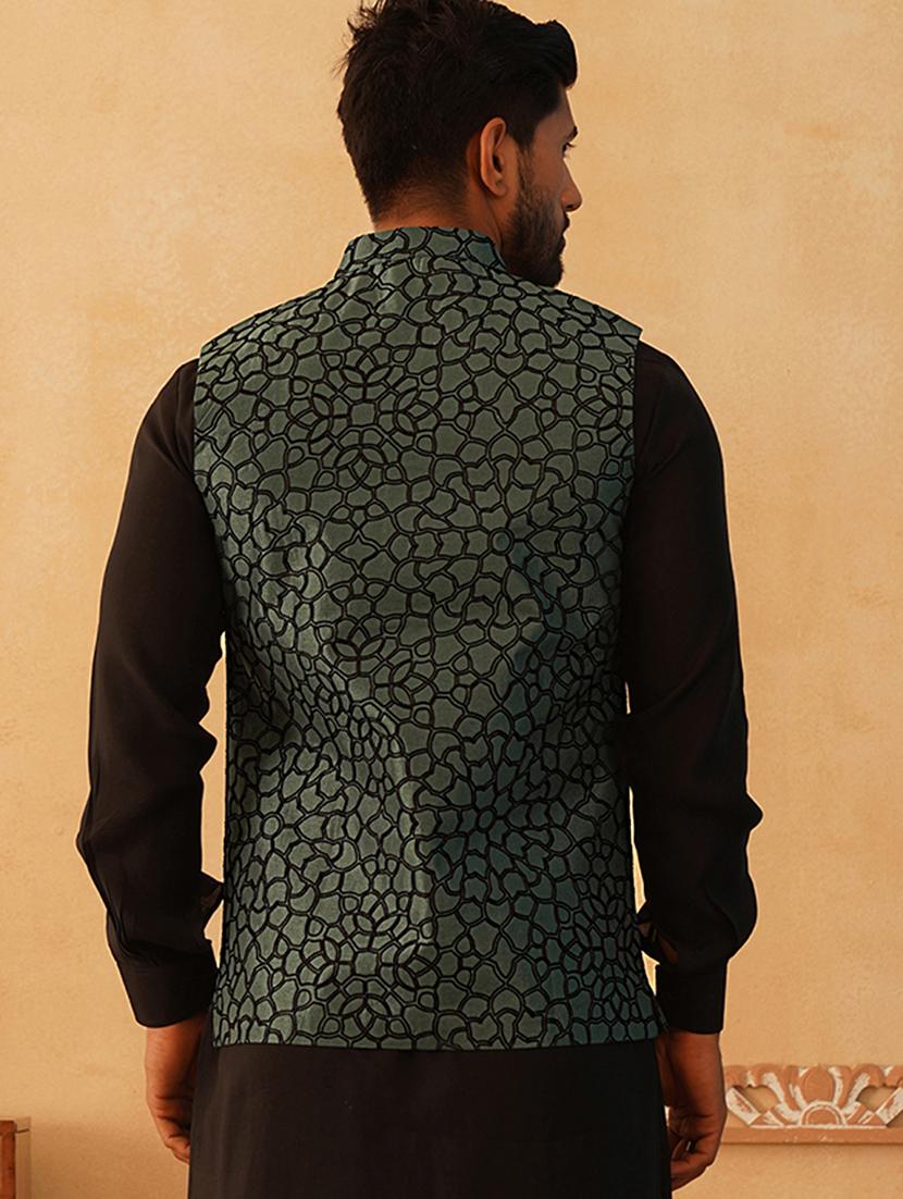men mandarin neck self design nehru jacket - 21506976 - Standard Image - 3