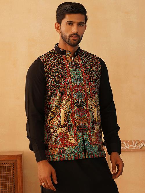 men mandarin neck printed nehru jacket - 21506979 - Standard Image - 0