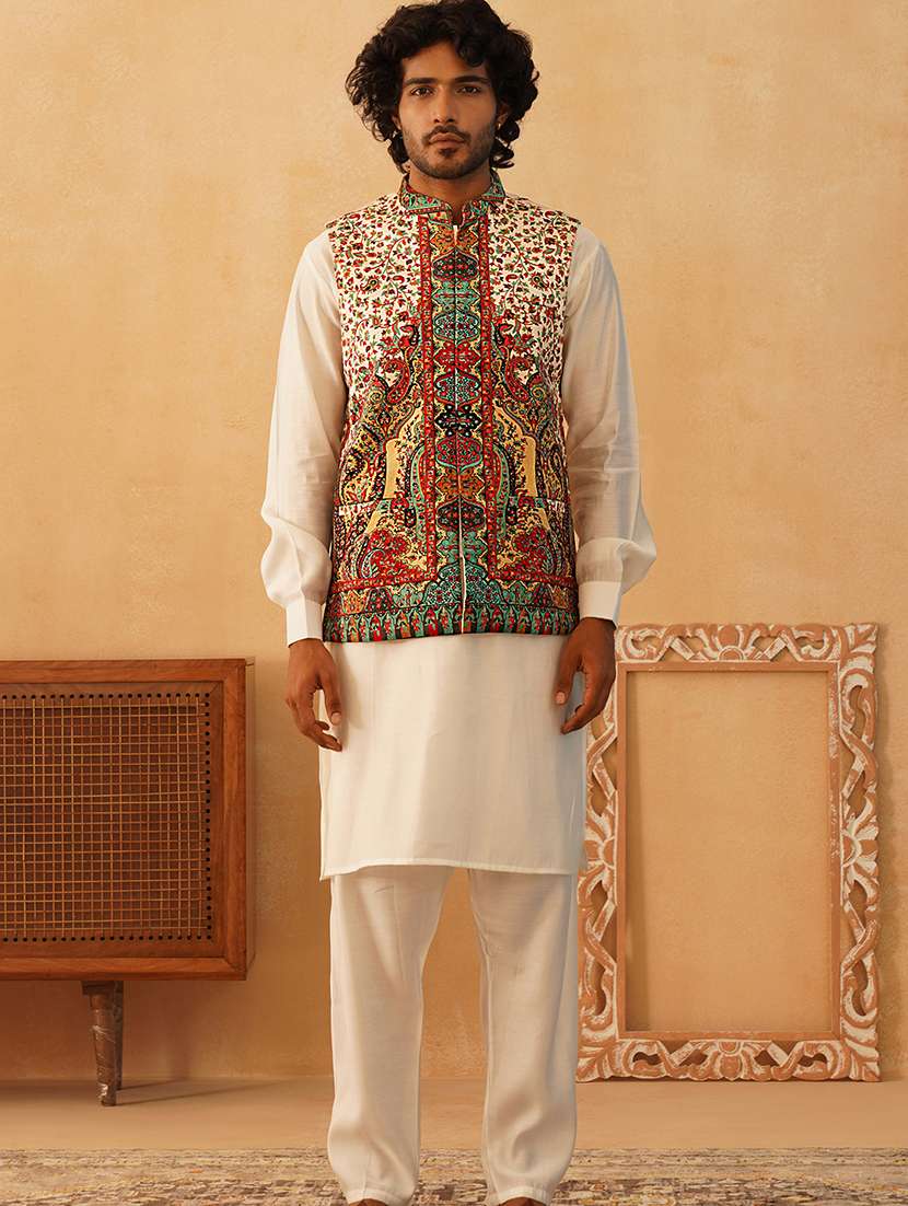 men mandarin neck printed nehru jacket - 21506980 -  Standard Image - 3
