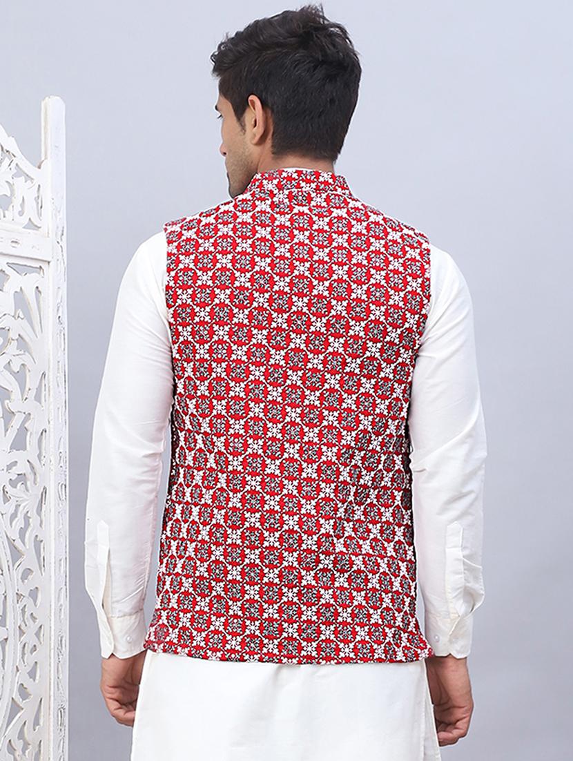 men mandarin neck printed nehru jacket - 21506984 - Standard Image - 3