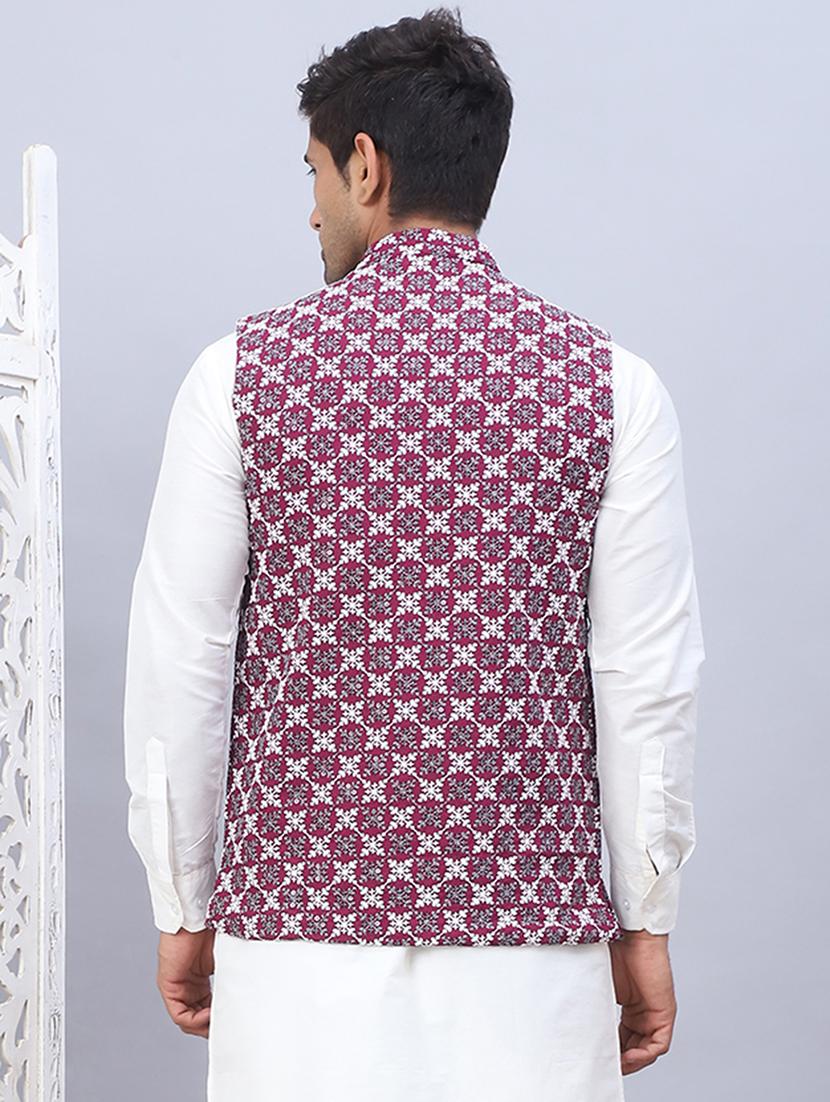 men mandarin neck printed nehru jacket - 21506986 - Standard Image - 3