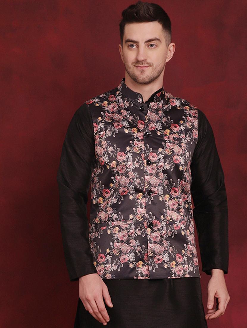 men mandarin neck floral printed nehru jacket - 21506994 - Zoom Image - 0