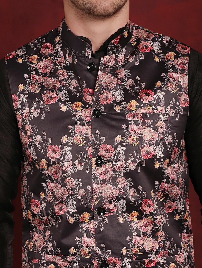 men mandarin neck floral printed nehru jacket - 21506994 - Standard Image - 5
