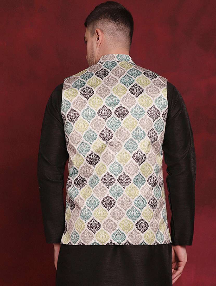 men mandarin neck printed nehru jacket - 21506995 -  Standard Image - 3