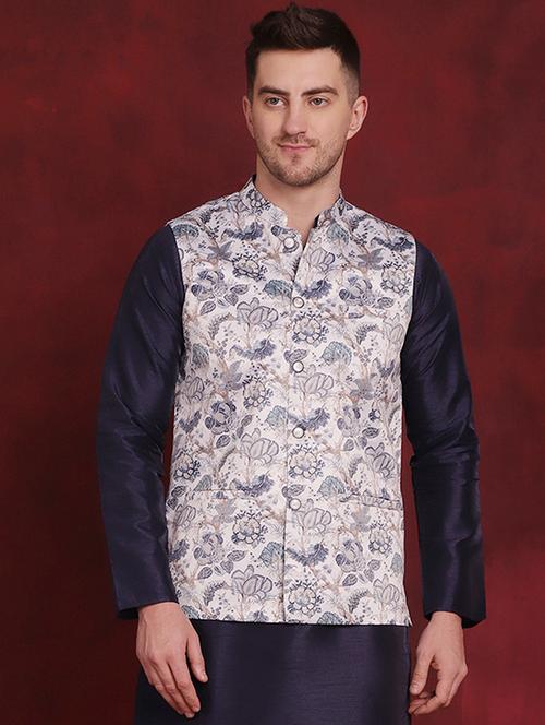 men mandarin neck floral printed nehru jacket - 21506998 - Standard Image - 0