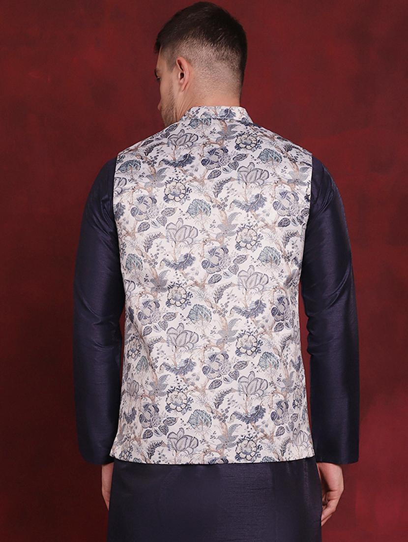 men mandarin neck floral printed nehru jacket - 21506998 - Standard Image - 3