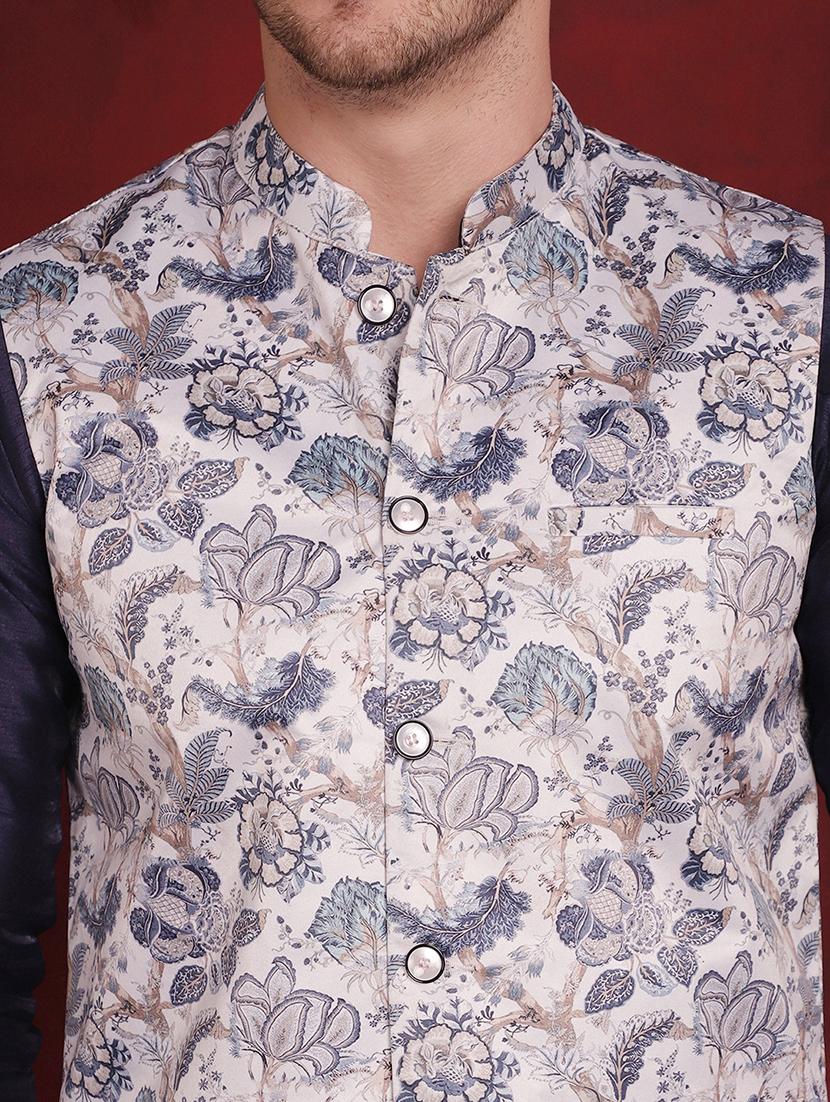 men mandarin neck floral printed nehru jacket - 21506998 - Standard Image - 5