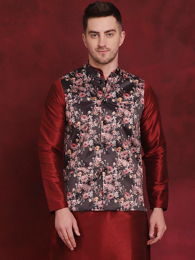 men mandarin neck floral printed nehru jacket - 21506999 - Zoom Image - 0