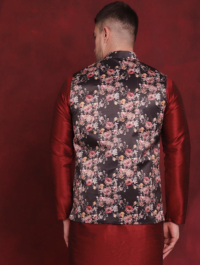 men mandarin neck floral printed nehru jacket - 21506999 - Standard Image - 3