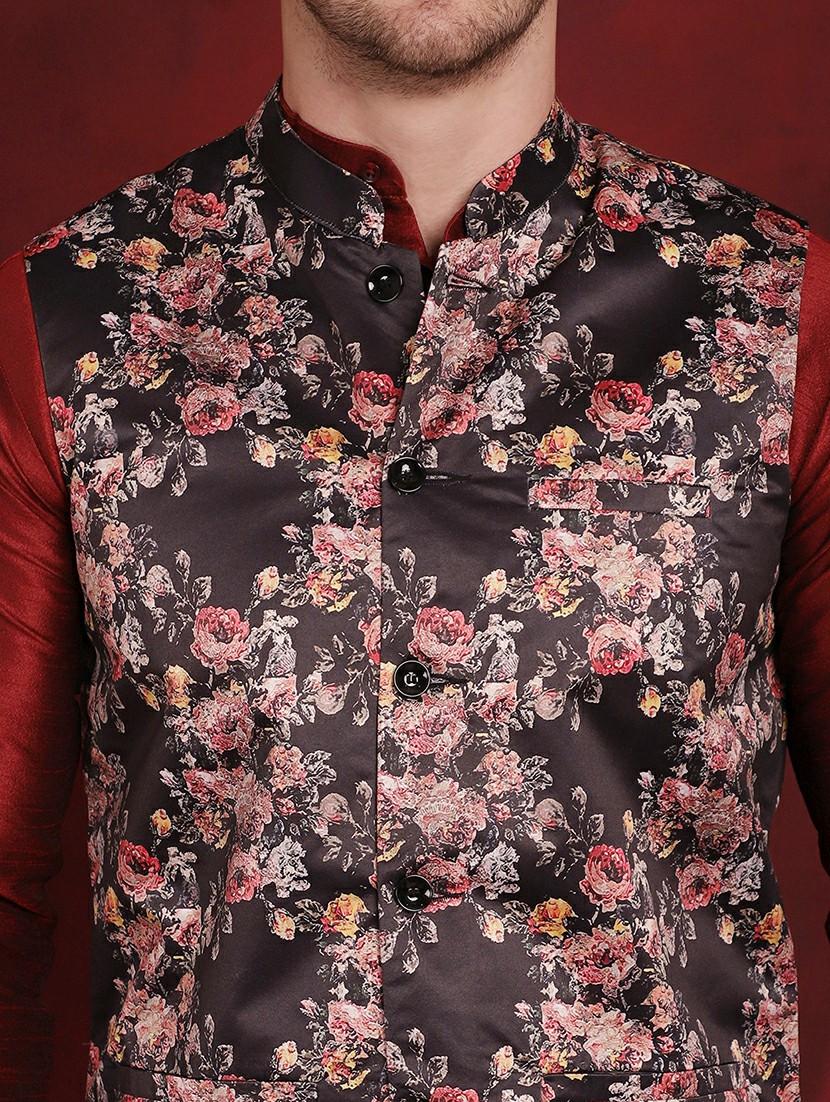 men mandarin neck floral printed nehru jacket - 21506999 - Standard Image - 5
