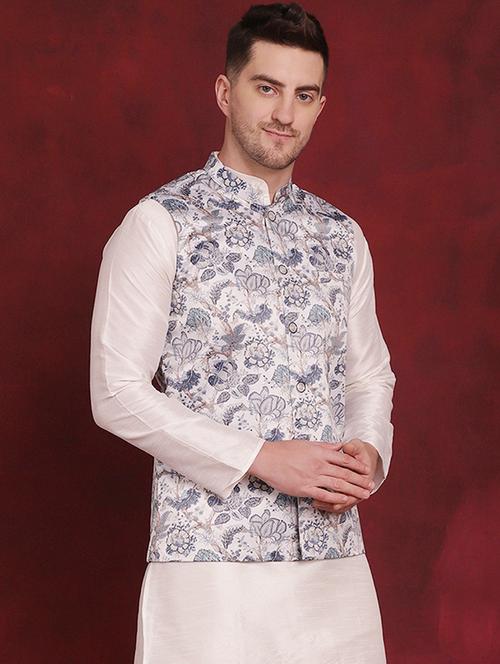 men mandarin neck printed nehru jacket - 21507003 -  Standard Image - 0