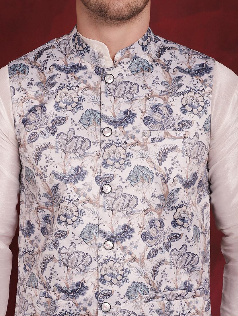 men mandarin neck printed nehru jacket - 21507003 - Standard Image - 5