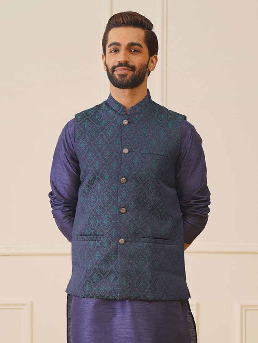 men mandarin neck printed nehru jacket