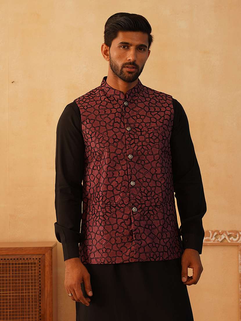 men mandarin neck self design nehru jacket - 21507027 -  Zoom Image - 0