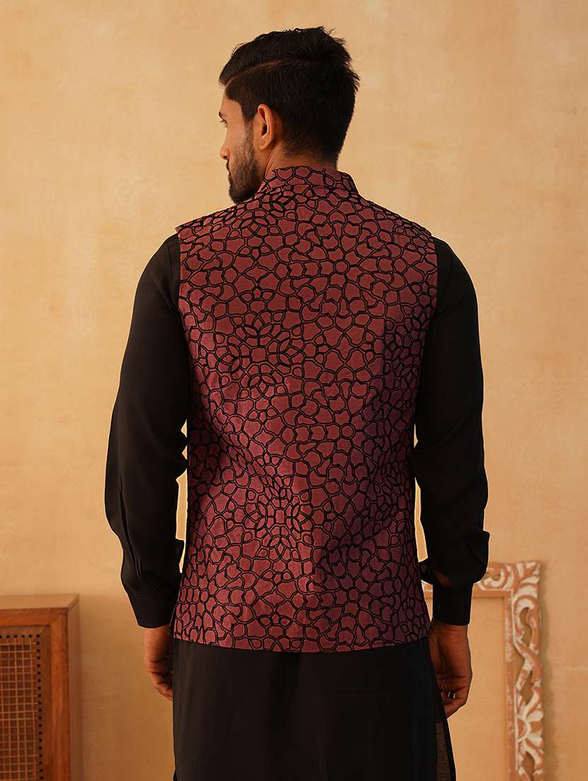 men mandarin neck self design nehru jacket - 21507027 -  Standard Image - 3
