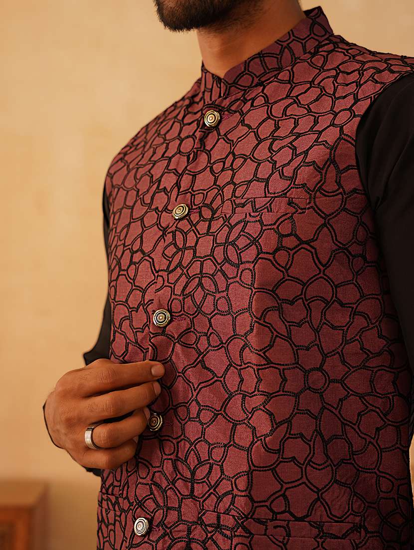 men mandarin neck self design nehru jacket - 21507027 -  Standard Image - 5