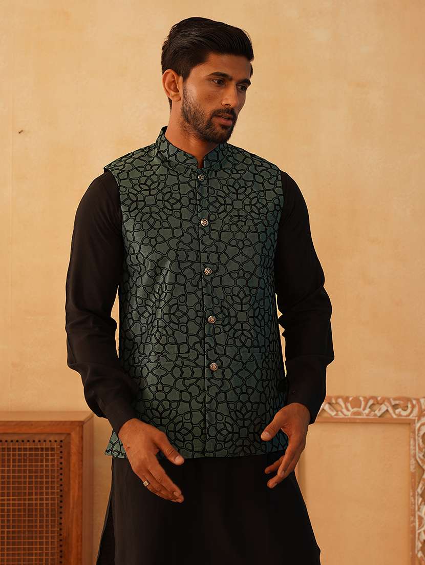 men mandarin neck self design nehru jacket - 21507028 -  Zoom Image - 0
