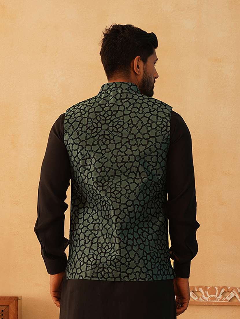 men mandarin neck self design nehru jacket - 21507028 -  Standard Image - 3