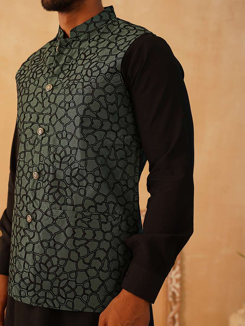 men mandarin neck self design nehru jacket - 21507028 -  Standard Image - 5