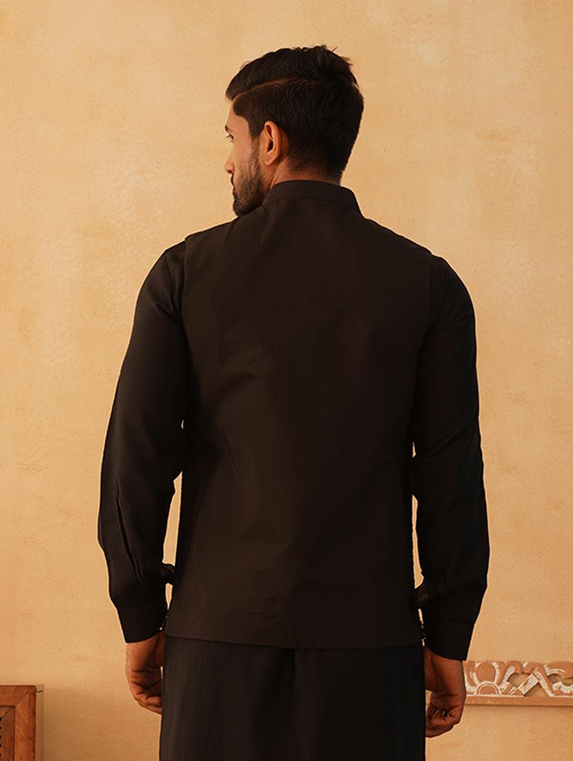 black silk blend nehru jacket - 21507031 - Standard Image - 3