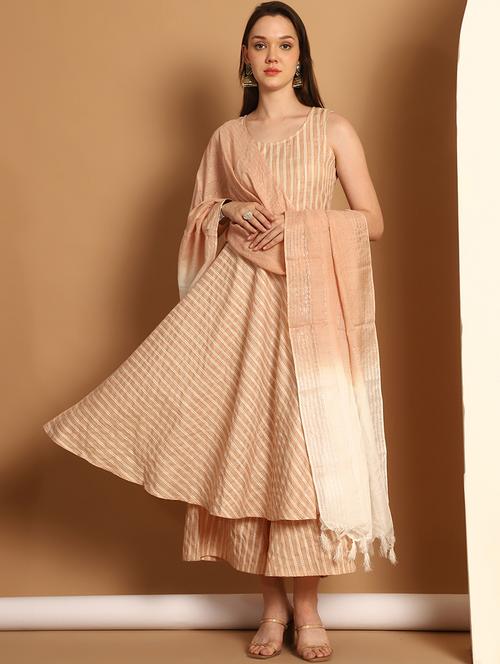 women brown self design suit set - 21507036 - Standard Image - 0