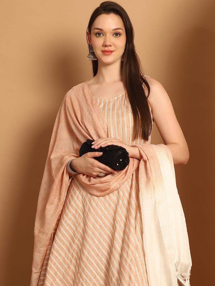 women brown self design suit set - 21507036 - Standard Image - 3