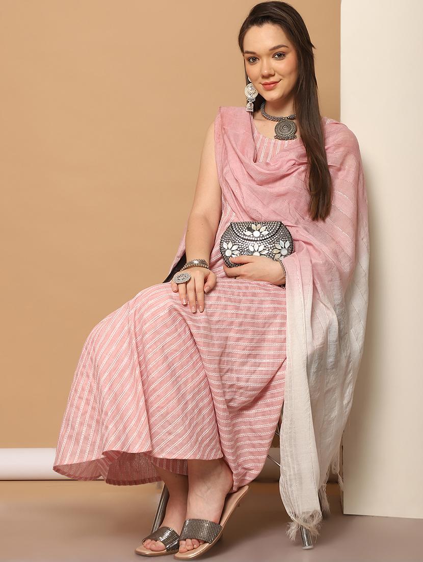 women pink self design suit set - 21507039 -  Zoom Image - 0
