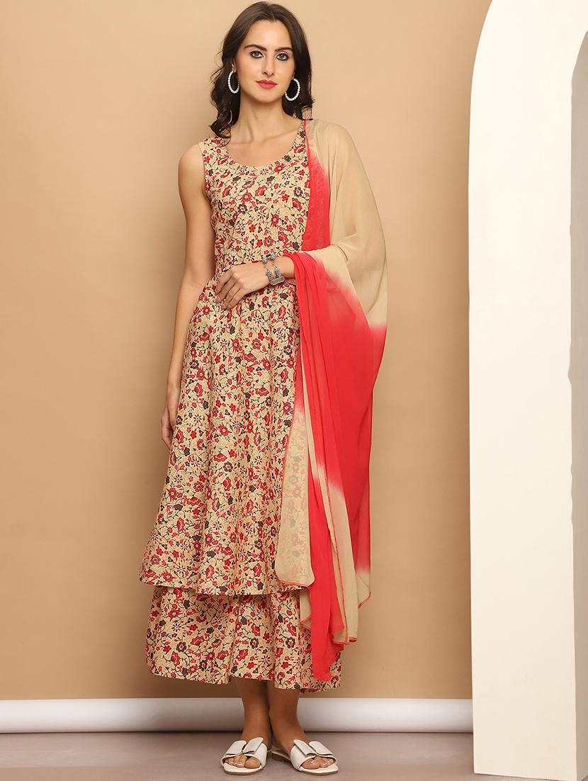 women floral sleeveless kurta palazzo with dupatta set - 21507056 -  Zoom Image - 0