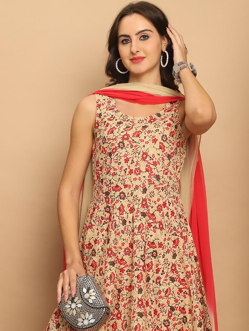 women floral sleeveless kurta palazzo with dupatta set - 21507056 - Standard Image - 3