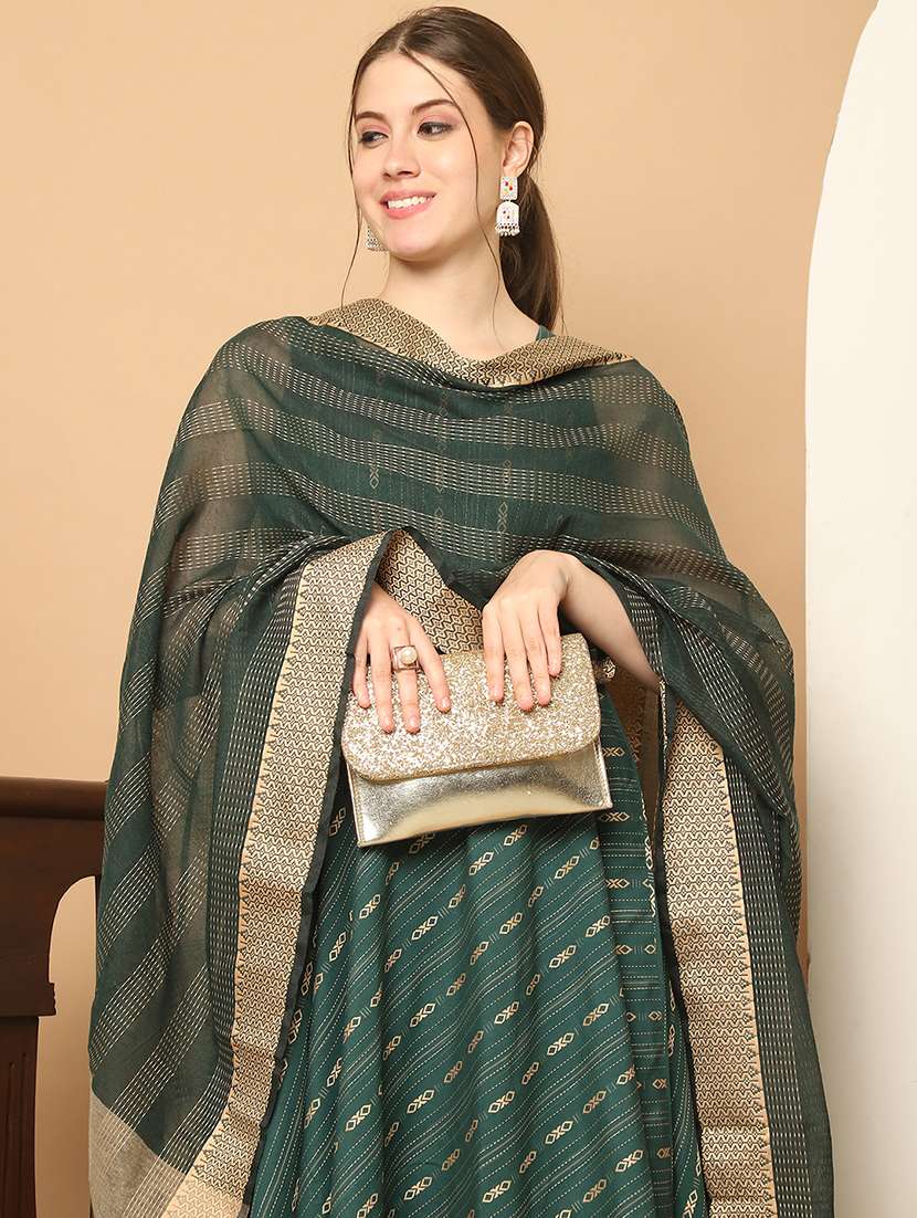 women teal sleeveless kurta palazzo with dupatta set - 21507081 - Standard Image - 3