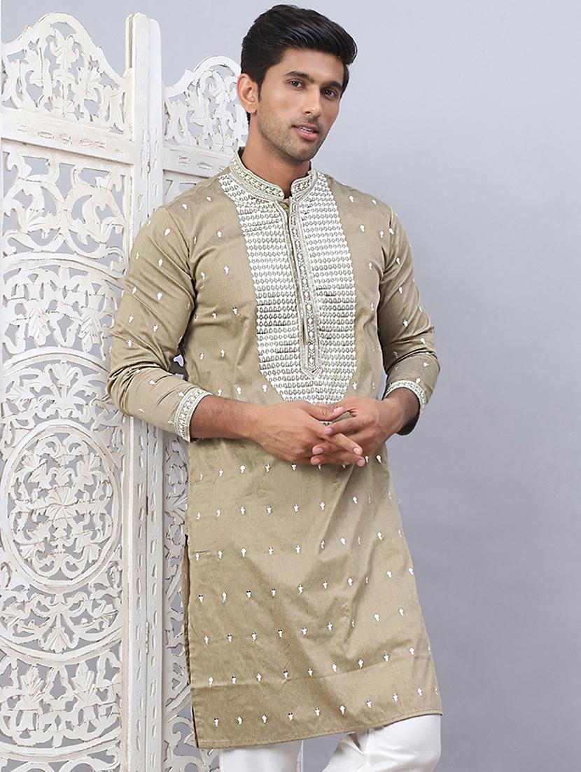 men mandarin neck embroidered long kurta - 21507178 - Zoom Image - 0