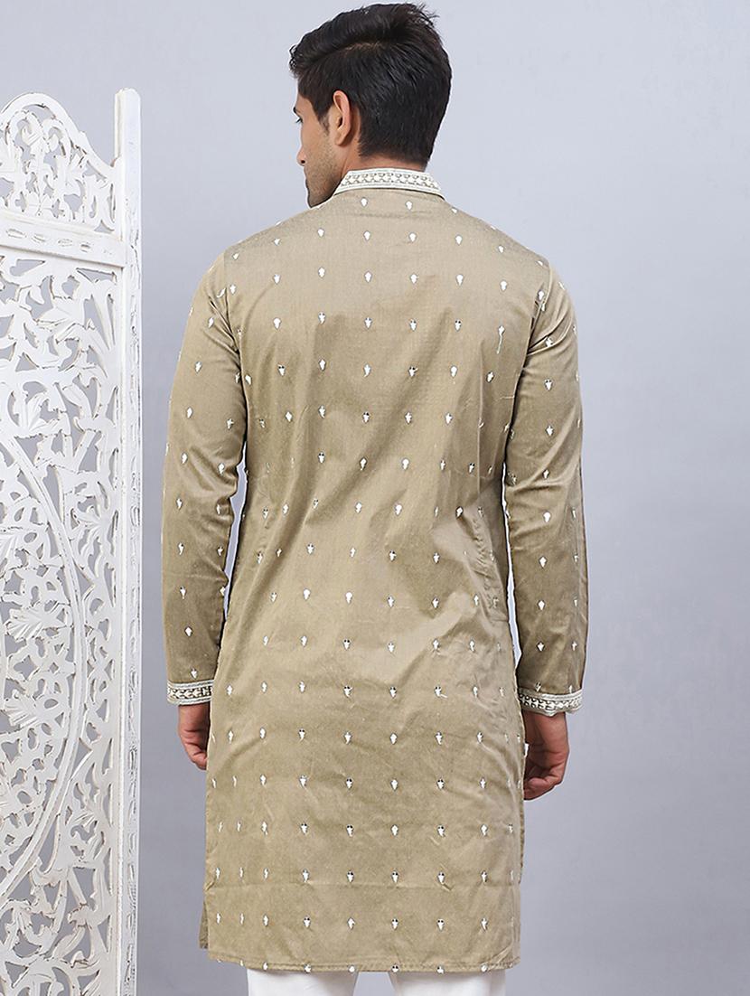 men mandarin neck embroidered long kurta - 21507178 - Standard Image - 3