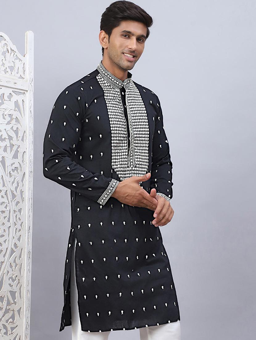 men mandarin neck embroidered long kurta - 21507179 - Zoom Image - 0