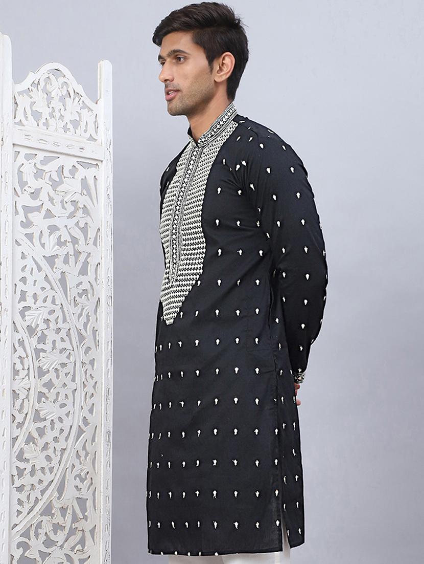 men mandarin neck embroidered long kurta - 21507179 - Standard Image - 3