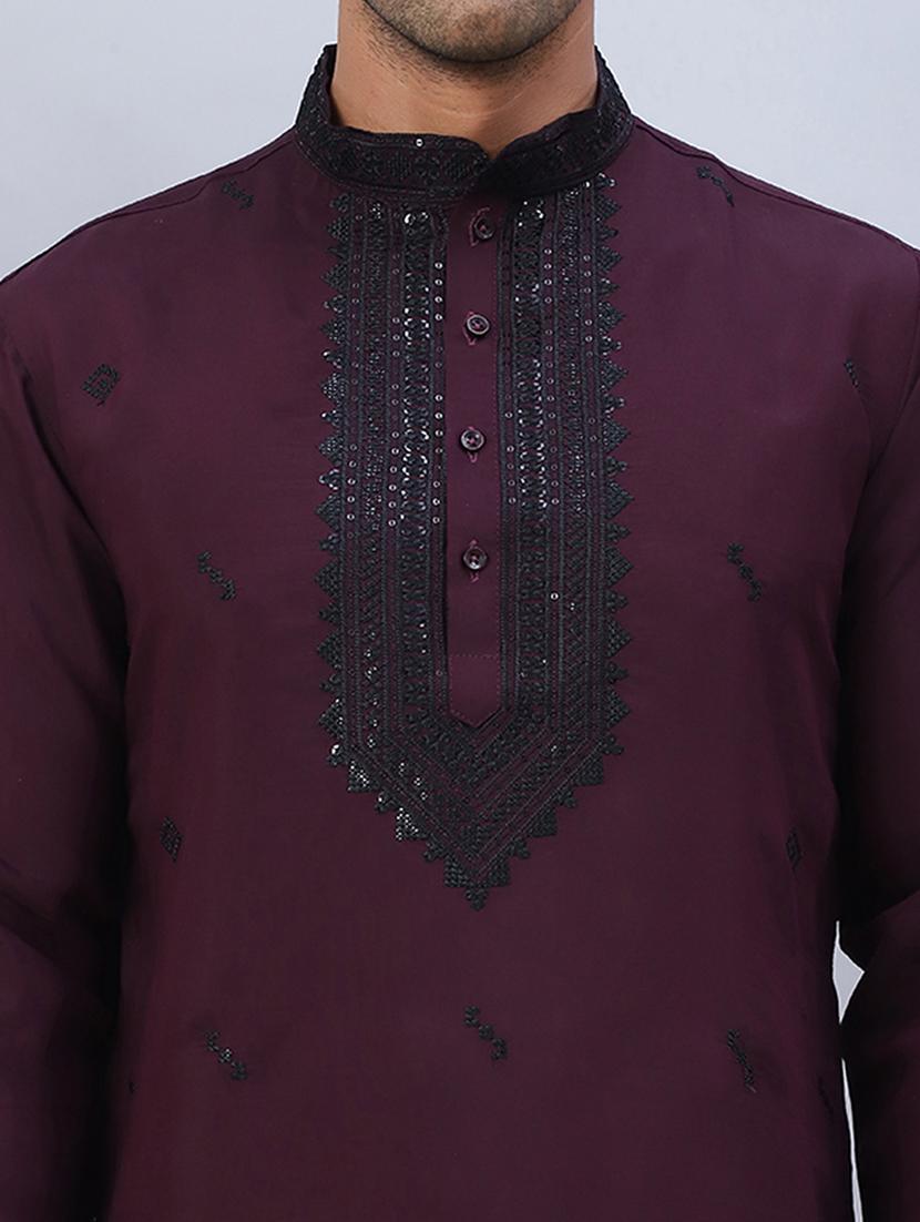 men mandarin neck sequined long kurta - 21507188 - Standard Image - 5