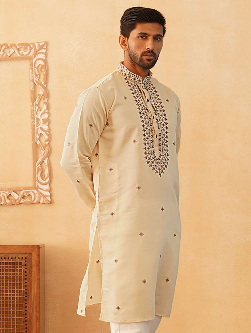 men mandarin neck embroidered long kurta - 21507193 -  Standard Image - 3