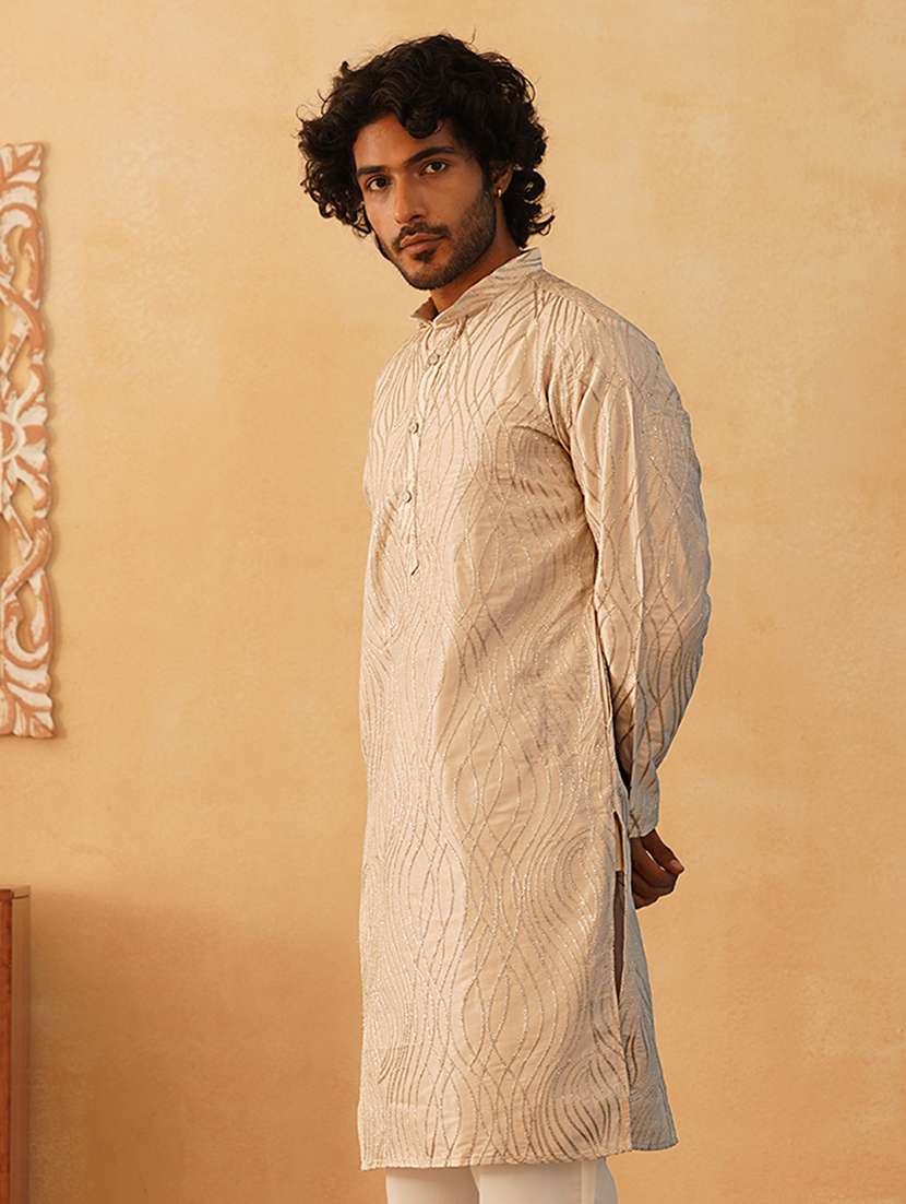 men mandarin neck embroidered long kurta - 21507198 -  Standard Image - 3