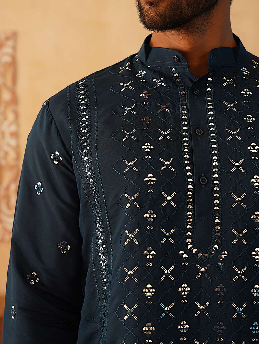 men mandarin neck sequined long kurta - 21507202 - Standard Image - 5