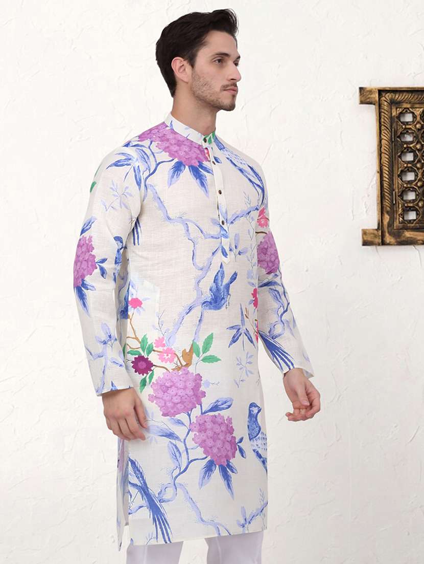 men mandarin neck printed long kurta - 21507206 -  Zoom Image - 0