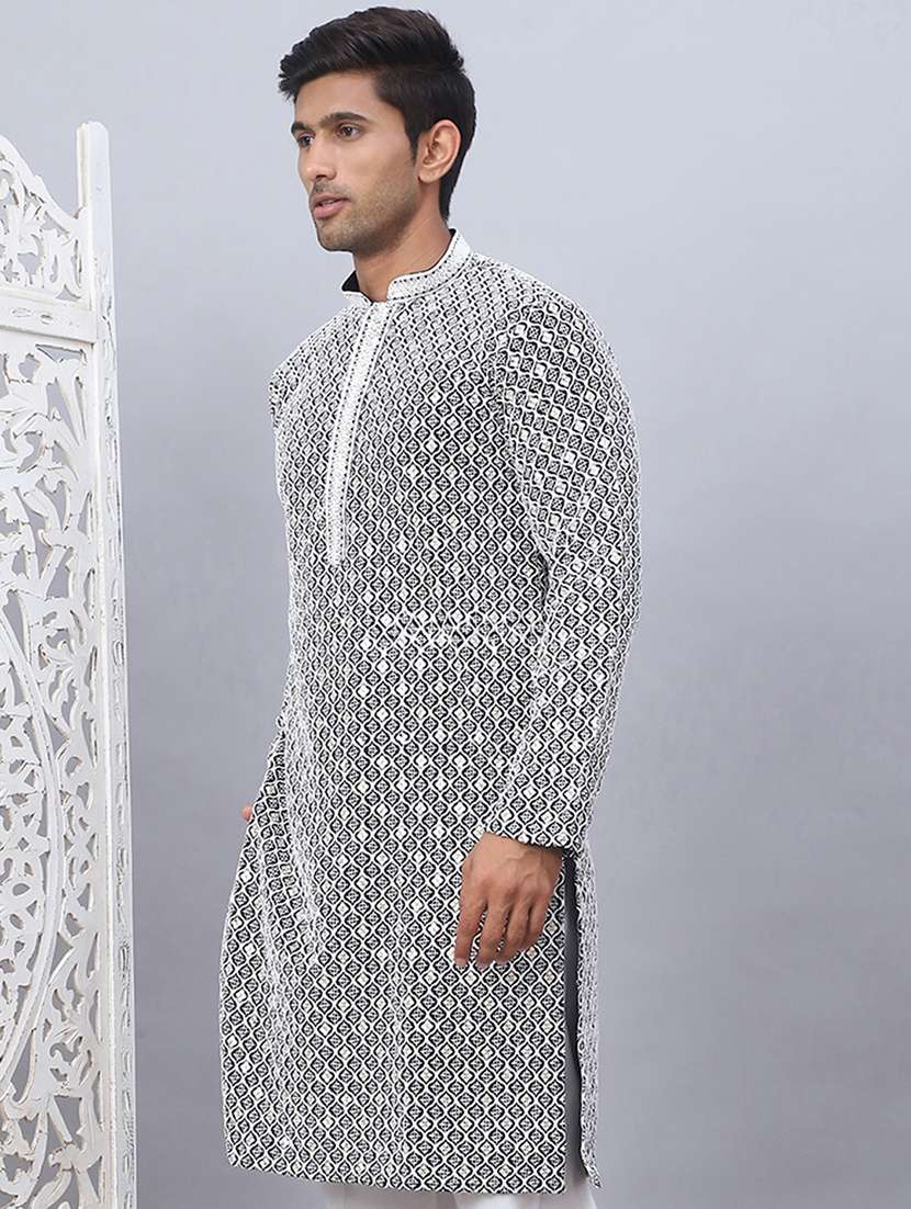 men mandarin neck embroidered long kurta - 21507225 -  Standard Image - 3
