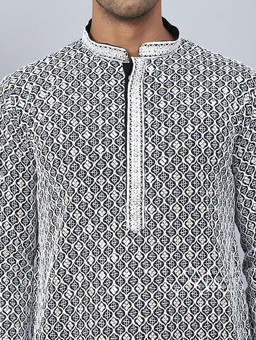 men mandarin neck embroidered long kurta - 21507225 -  Standard Image - 5