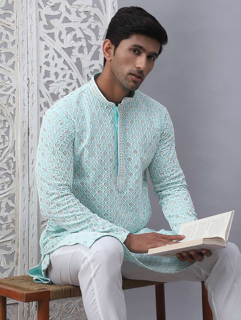 men mandarin neck embroidered long kurta - 21507227 -  Standard Image - 3