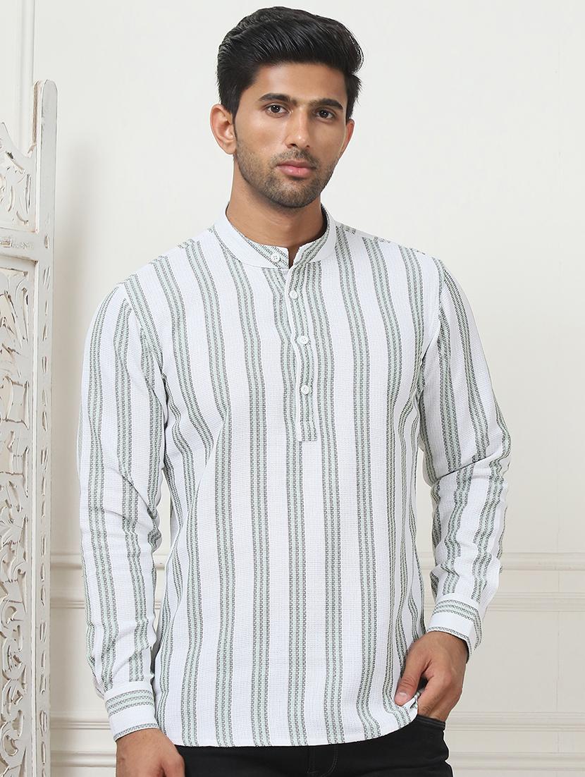 men striped mandarin neck short kurta