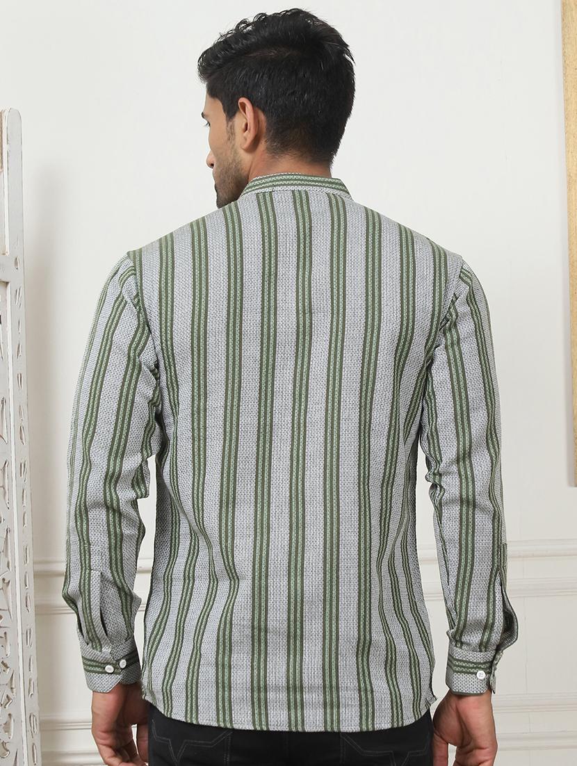 men mandarin neck striped short kurta - 21507231 - Standard Image - 3